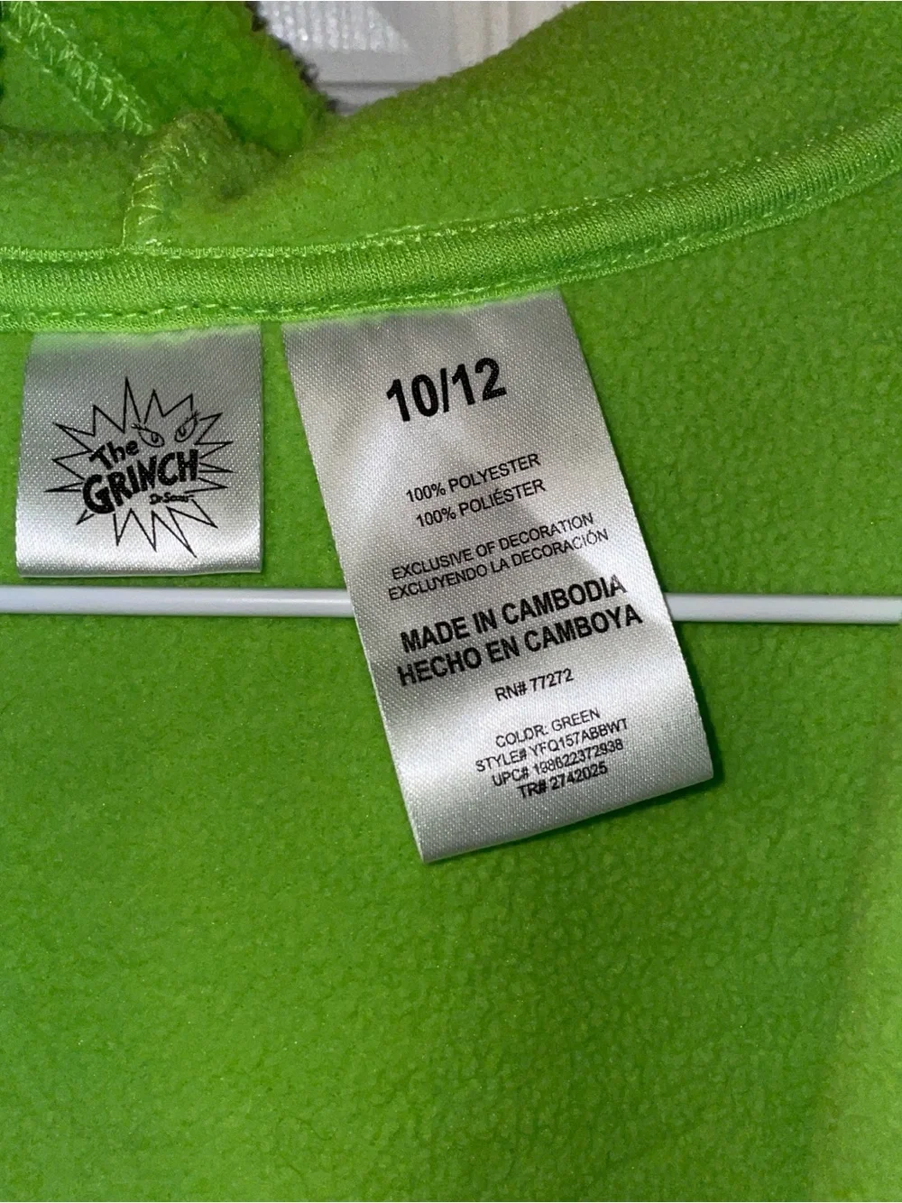 Grinch Fleece Zip-Up Hoodie in Bright Green & Dark Green